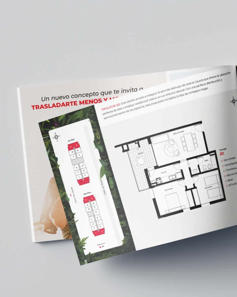 diseño de brochure con planos, renders e imágenes de proyecto para empresa inmobiliaria de tucumán